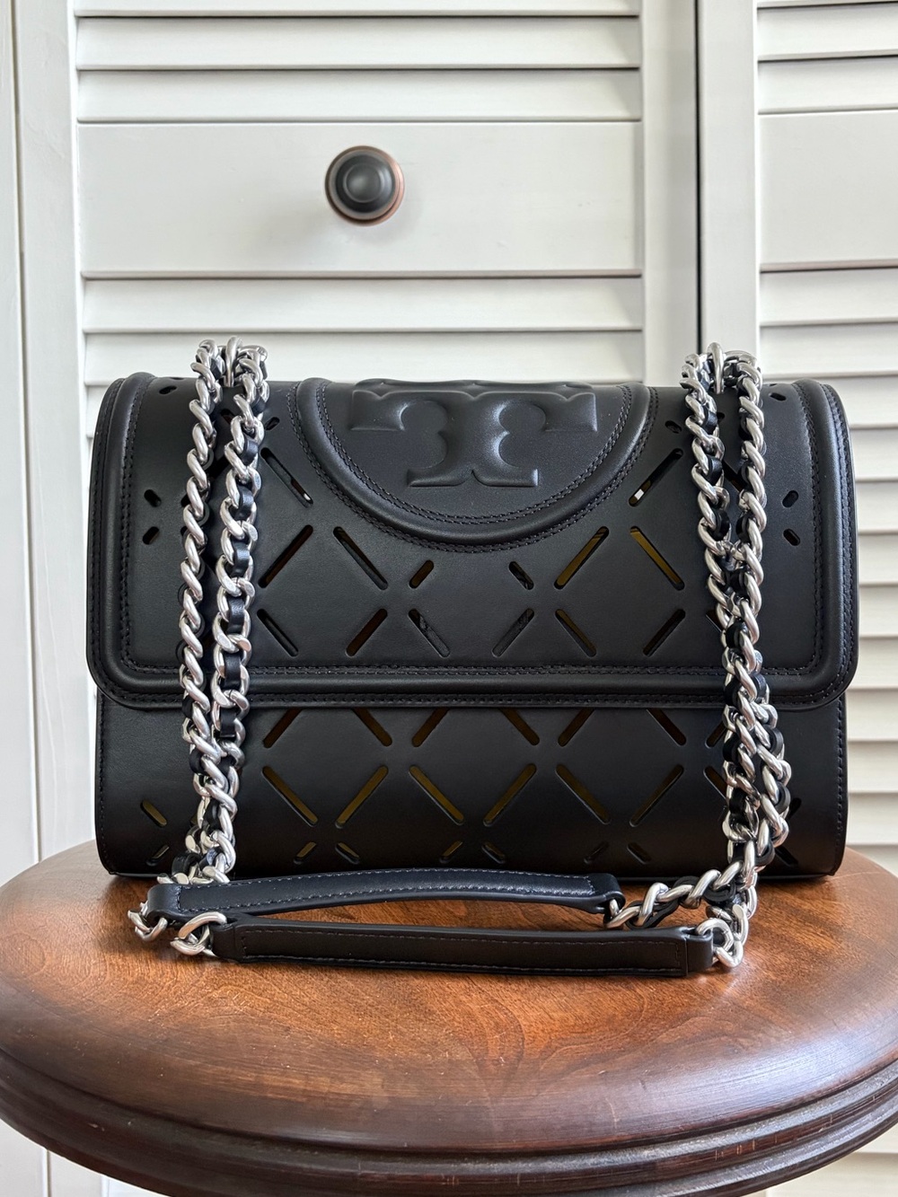 Tory Burch Fleming Perforated Leather Convertible Shoulder Bag